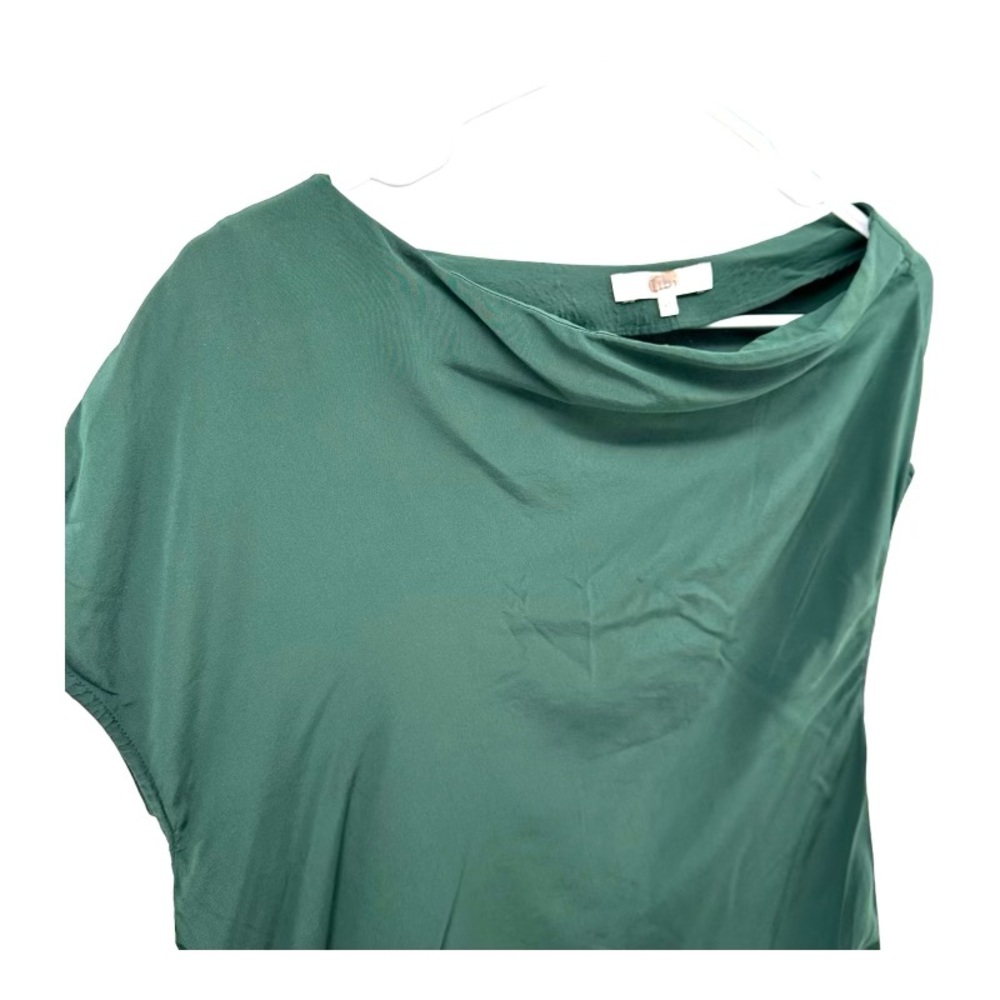 Tibi Dark Green Draped Neck Cap-Sleeve Blouse - Picture 3 of 12